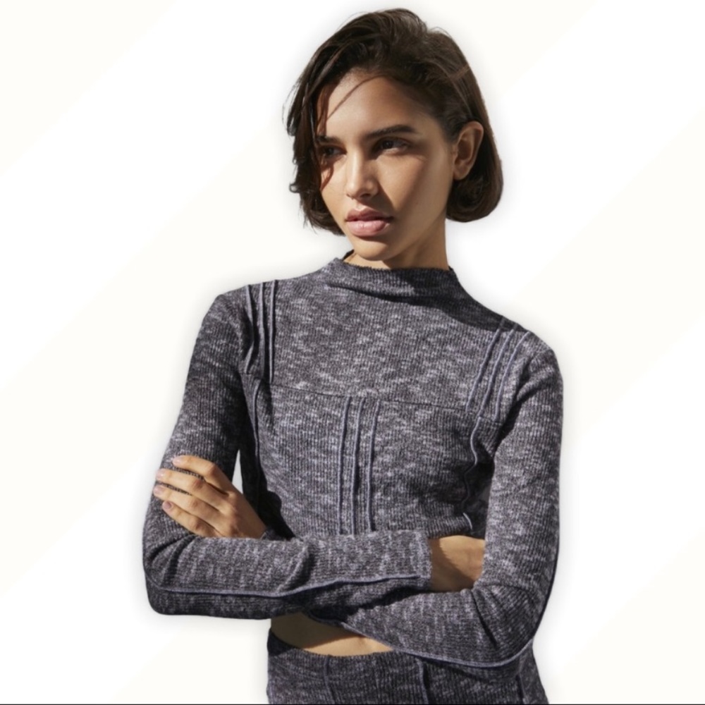 UO Out From Under Tripp Mock Neck Neck Marled Lounge Crop Top